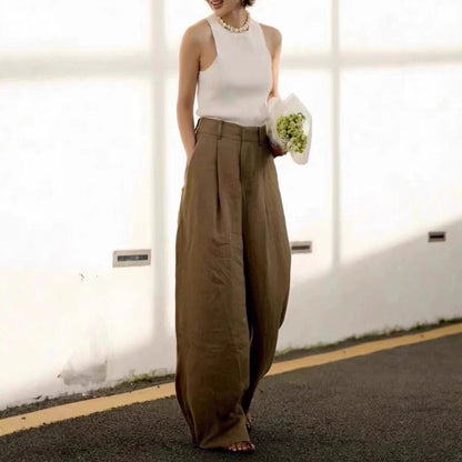 High-Waist Linen Wide-Leg Pants