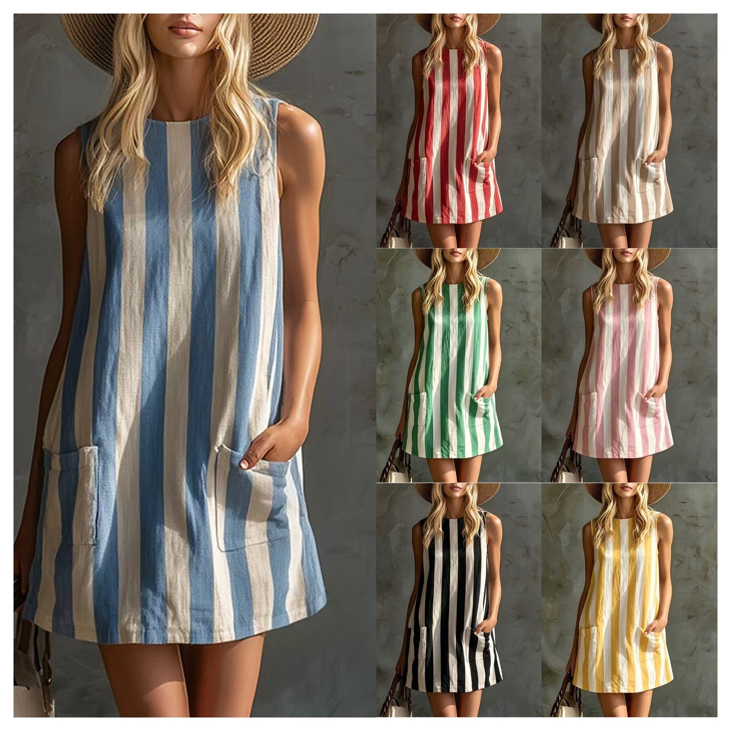 Retro Striped Cotton-Linen Dress