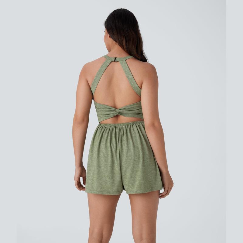 Backless Twisted Side Pocket 2-in-1 Resort Playsuit-Easy Peezy Edition