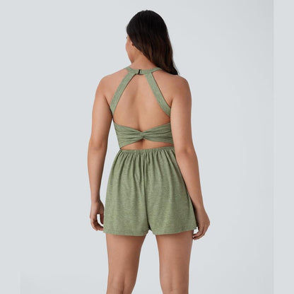 Backless Twisted Side Pocket 2-in-1 Resort Playsuit-Easy Peezy Edition