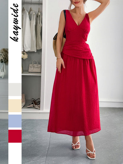Deep V-Neck A-Line Dress