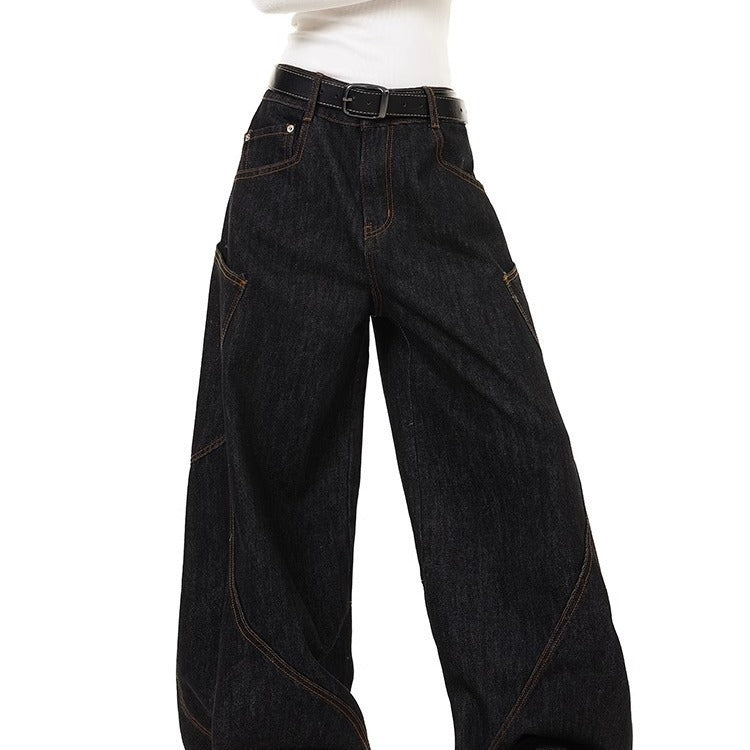Retro Wide-Leg Denim Trousers