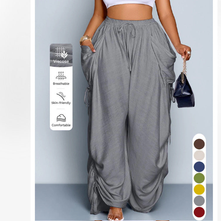 High-Waist Linen Drawstring Pants