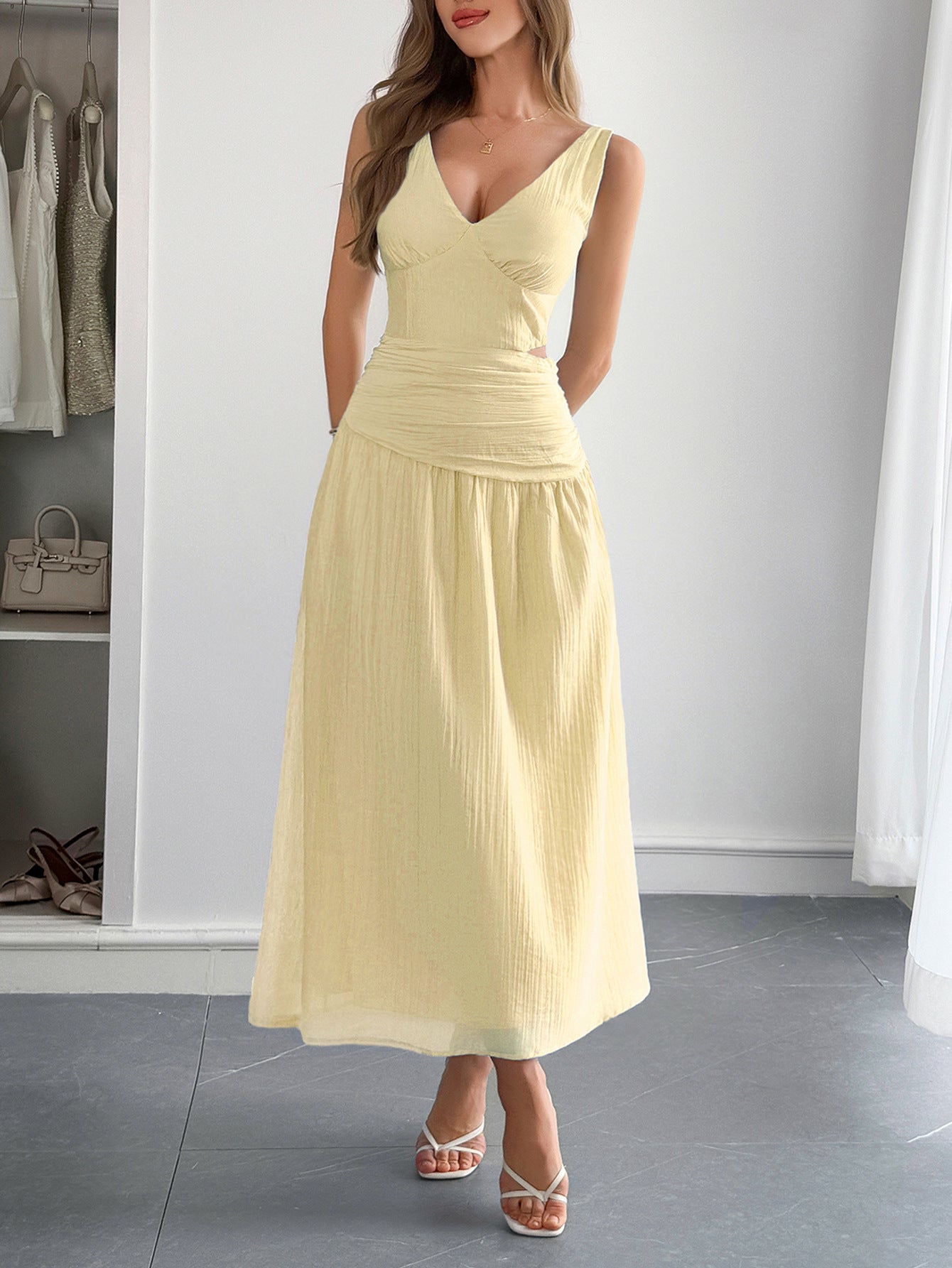 Deep V-Neck A-Line Dress