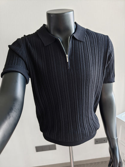 Tencel-Linen Half-Zip Polo