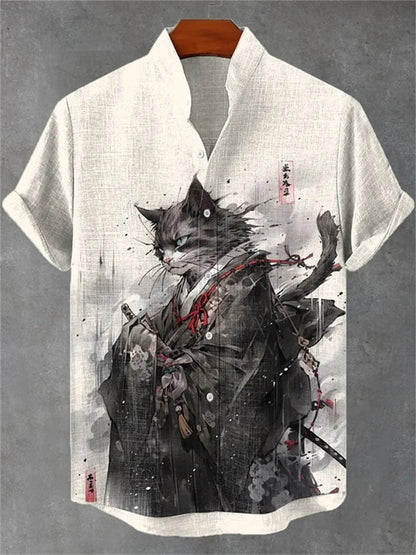 Ink-Wash Samurai Cat Shirt