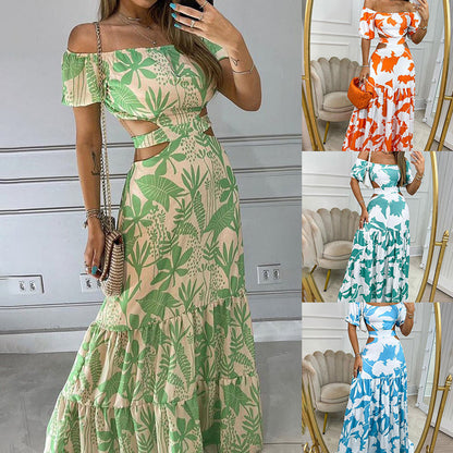 One-Shoulder Printed Slim Dress