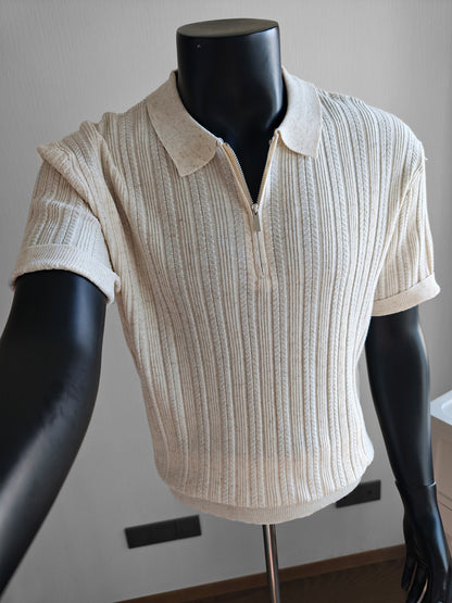 Tencel-Linen Half-Zip Polo